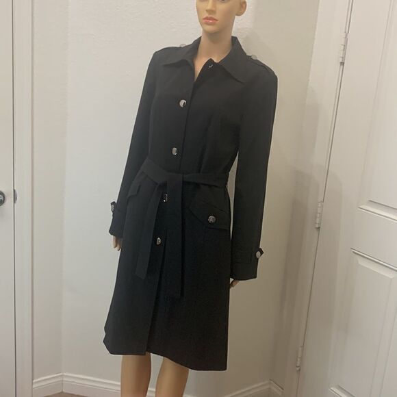 Worthington Works Stretch Separates Size 8 Silver Button Front Black Trench Coat - Picture 7 of 15